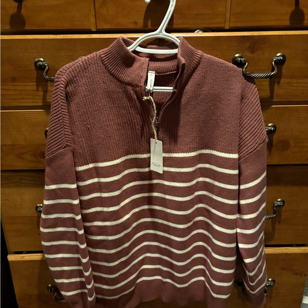 Pink Striped quarter zip  Sweater
